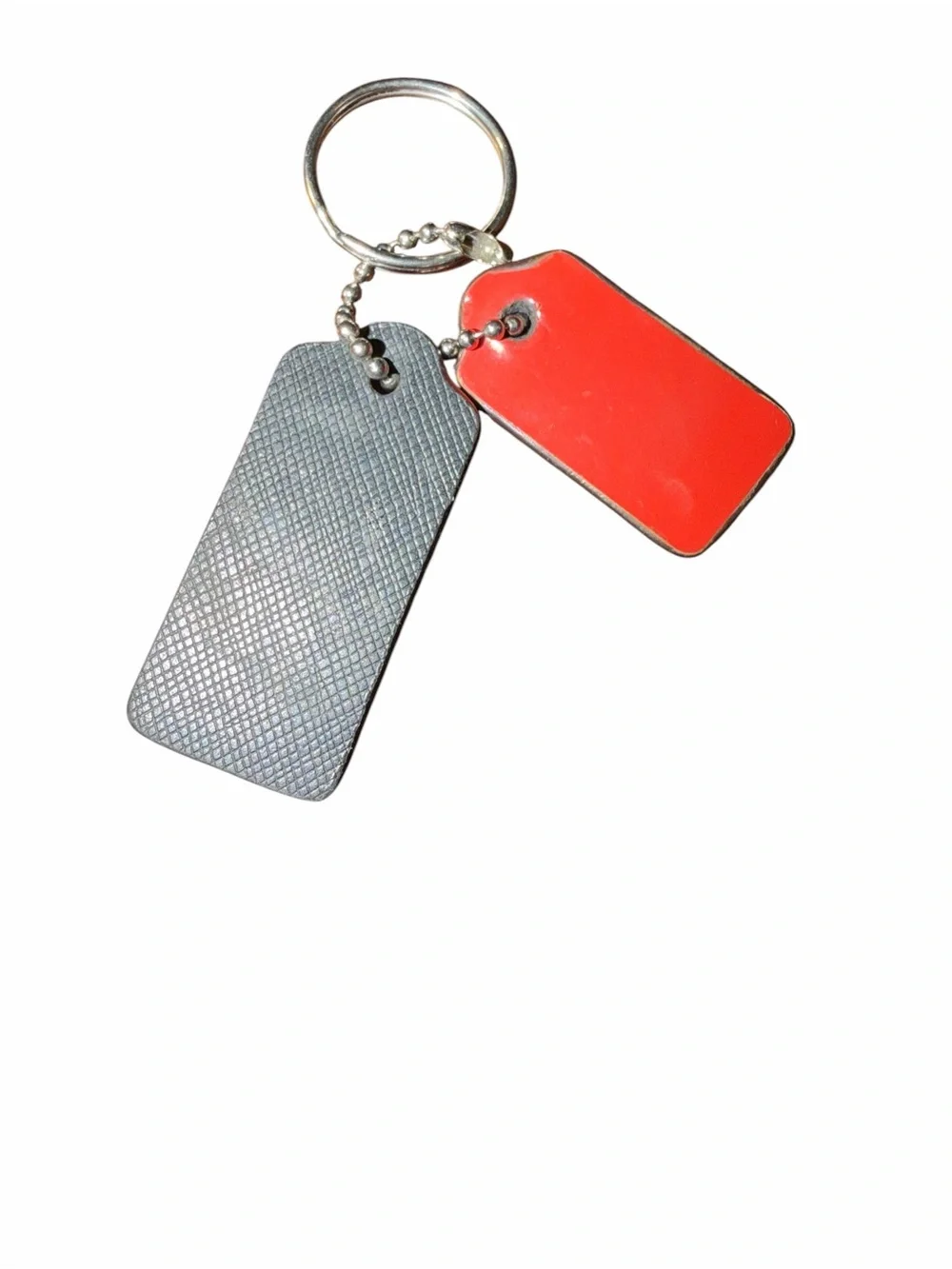 Coach Dual Leather Hangtag Keychain- Red patent and Black crossgrain.